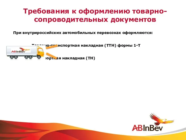 Требования к оформлению товарно-сопроводительных документов При внутрироссийских автомобильных перевозках оформляются: