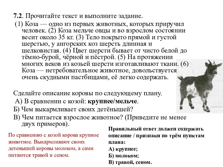 7.2. Прочитайте текст и выполните задание. (1) Коза — одно