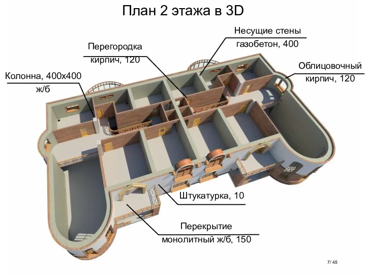 Перекрытие монолитный ж/б, 150 Перегородка кирпич, 120 Штукатурка, 10 /