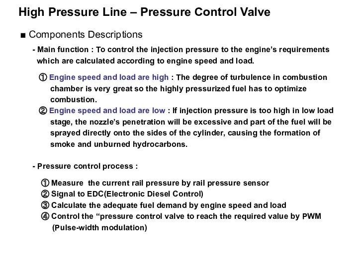 High Pressure Line – Pressure Control Valve ■ Components Descriptions