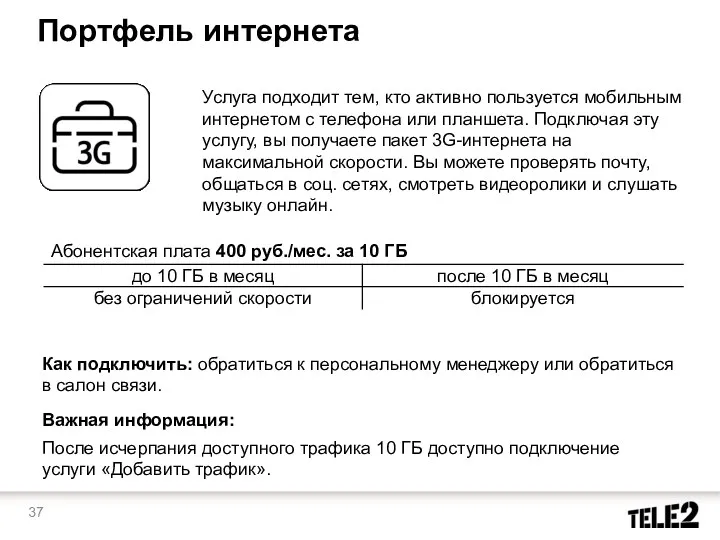 Портфель интернета Услуга подходит тем, кто активно пользуется мобильным интернетом