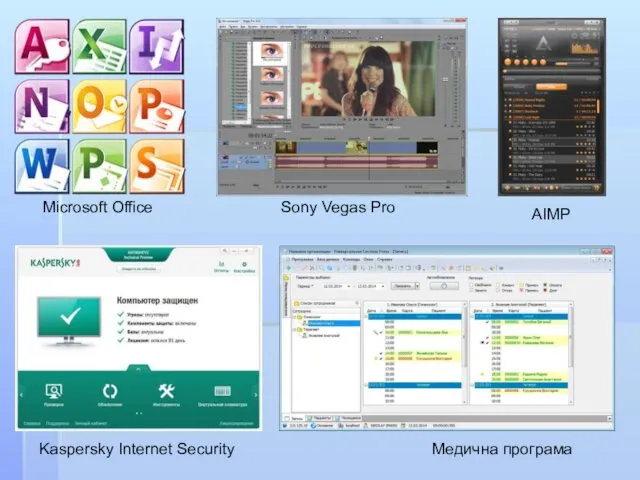 Microsoft Office Sony Vegas Pro Kaspersky Internet Security Медична програма AIMP