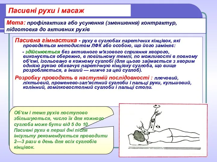 Пасивні рухи і масаж Пасивна гімнастика - руху в суглобах