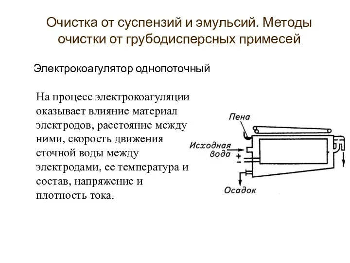 Электрокоагулятор однопоточный На процесс электрокоагуляции оказывает влияние материал электродов, расстояние