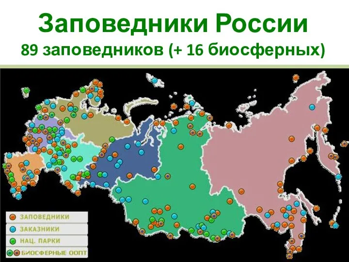 Заповедники России 89 заповедников (+ 16 биосферных)