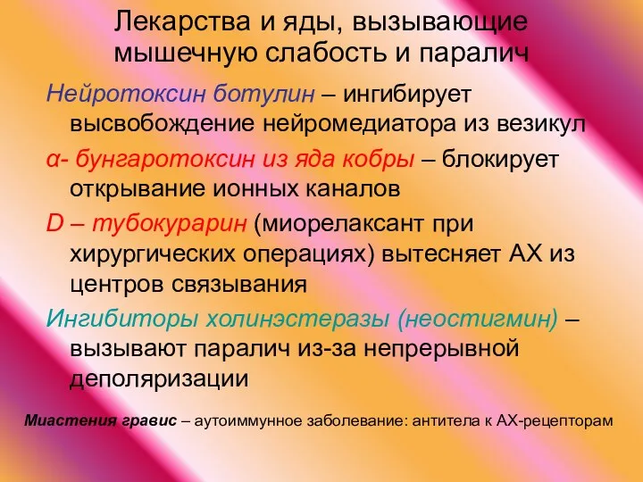 Лекарства и яды, вызывающие мышечную слабость и паралич Нейротоксин ботулин