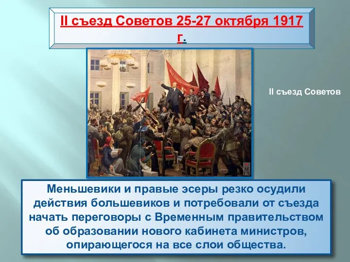 Вечером 25 октября открылся II Всероссийский съезд Советов рабочих и