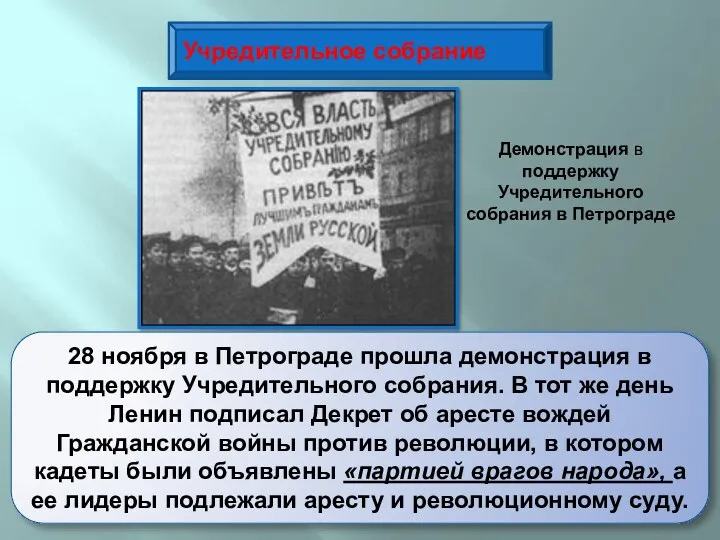 Учредительное собрание 28 ноября в Петрограде прошла демонстрация в поддержку