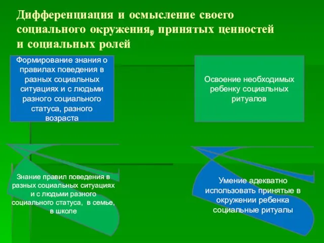 Дифференциация и осмысление своего социального окружения, принятых ценностей и социальных