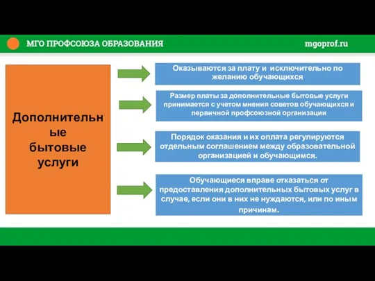 Оказываются за плату и исключительно по желанию обучающихся Дополнительные бытовые услуги