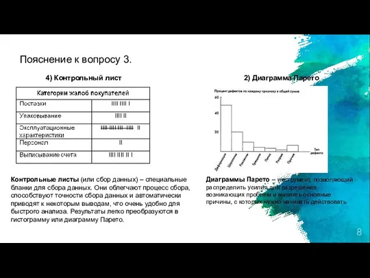 Пояснение к вопросу 3. Контрольные листы (или сбор данных) – специальные бланки для