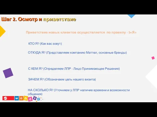 Приветствие новых клиентов осуществляется по правилу - 5«Я» КТО Я?