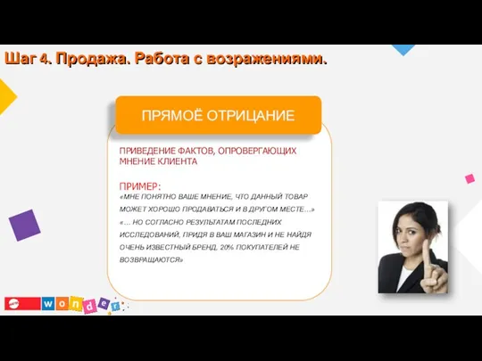 Шаг 4. Продажа. Работа с возражениями. ПРИВЕДЕНИЕ ФАКТОВ, ОПРОВЕРГАЮЩИХ МНЕНИЕ