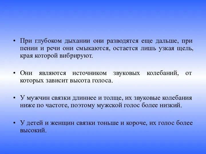 При глубоком дыхании они разводятся еще дальше, при пении и