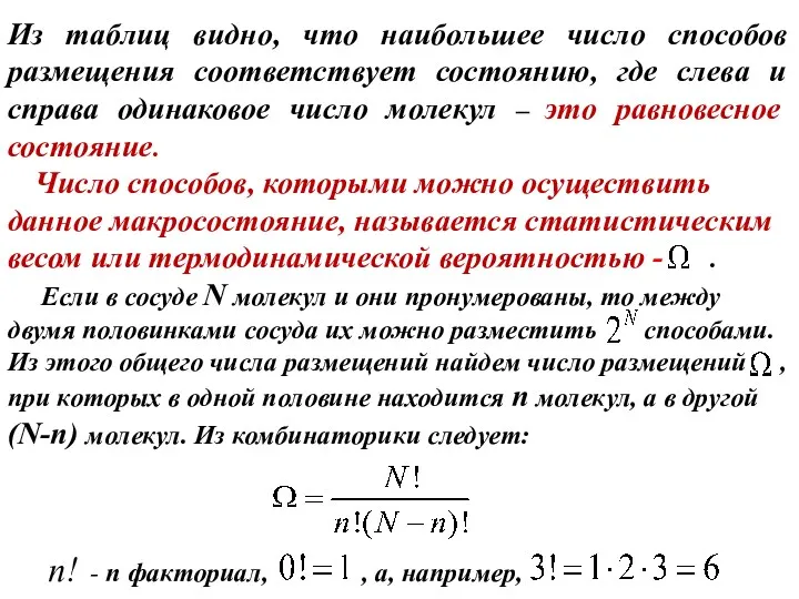 Из таблиц видно, что наибольшее число способов размещения соответствует состоянию,