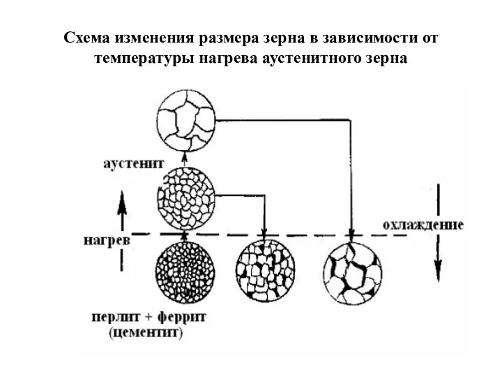 Схема изменения размера зерна в зависимости от температуры нагрева аустенитного зерна