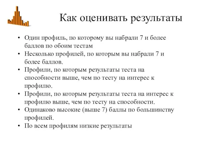 Как оценивать результаты Один профиль, по которому вы набрали 7