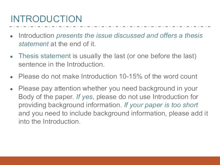 INTRODUCTION Introduction presents the issue discussed and offers a thesis