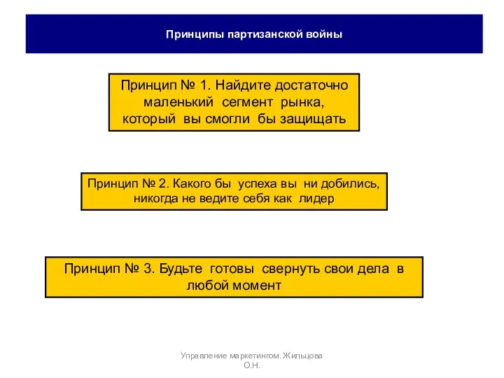 Принципы партизанской войны Принцип № 1. Найдите достаточно маленький сегмент