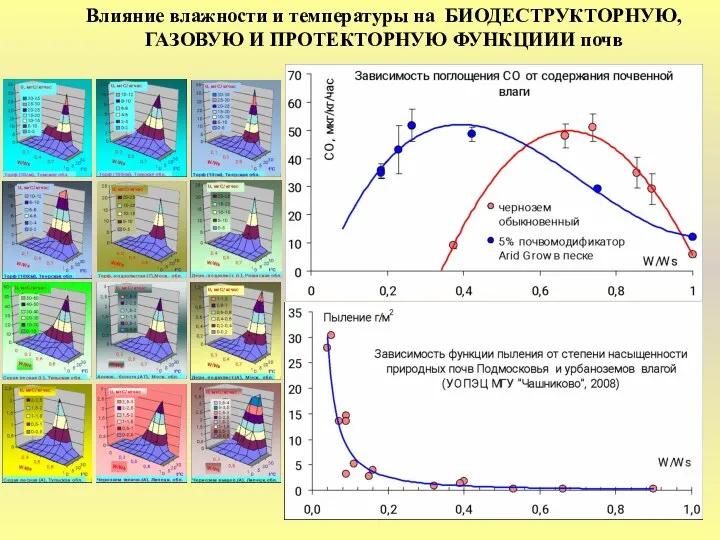 Влияние влажности и температуры на БИОДЕСТРУКТОРНУЮ, ГАЗОВУЮ И ПРОТЕКТОРНУЮ ФУНКЦИИИ почв