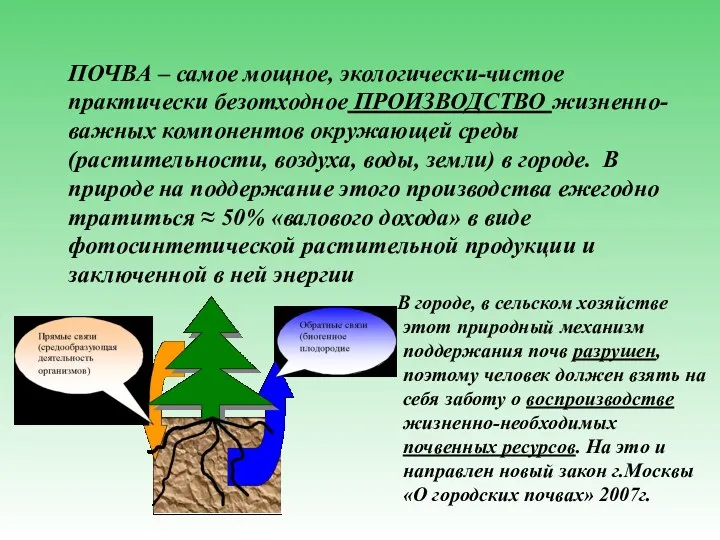 ПОЧВА – самое мощное, экологически-чистое практически безотходное ПРОИЗВОДСТВО жизненно-важных компонентов