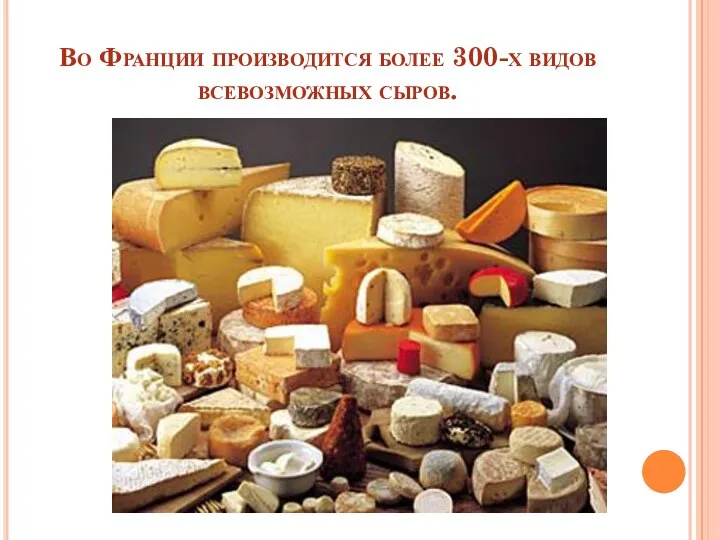 Во Франции производится более 300-х видов всевозможных сыров.