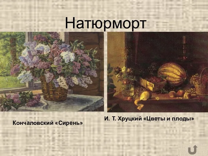 Натюрморт Кончаловский «Сирень» И. Т. Хруцкий «Цветы и плоды»