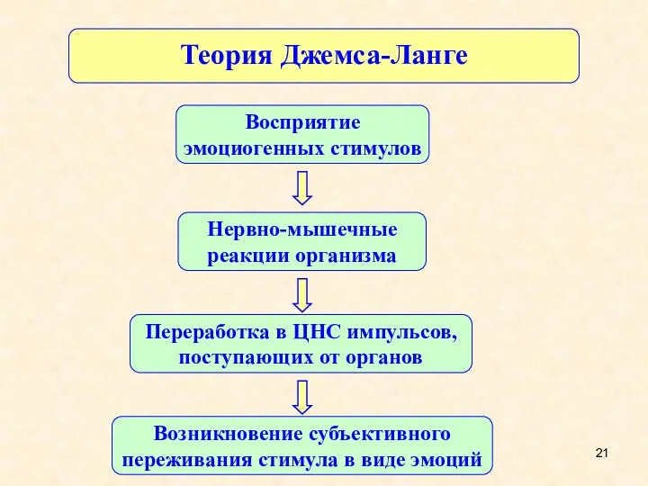 Теория Джемса-Ланге Возникновение субъективного переживания стимула в виде эмоций Восприятие