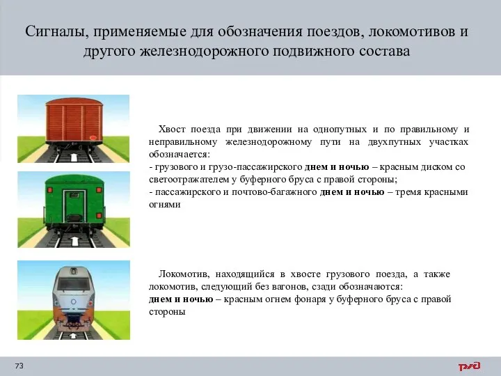Сигналы, применяемые для обозначения поездов, локомотивов и другого железнодорожного подвижного