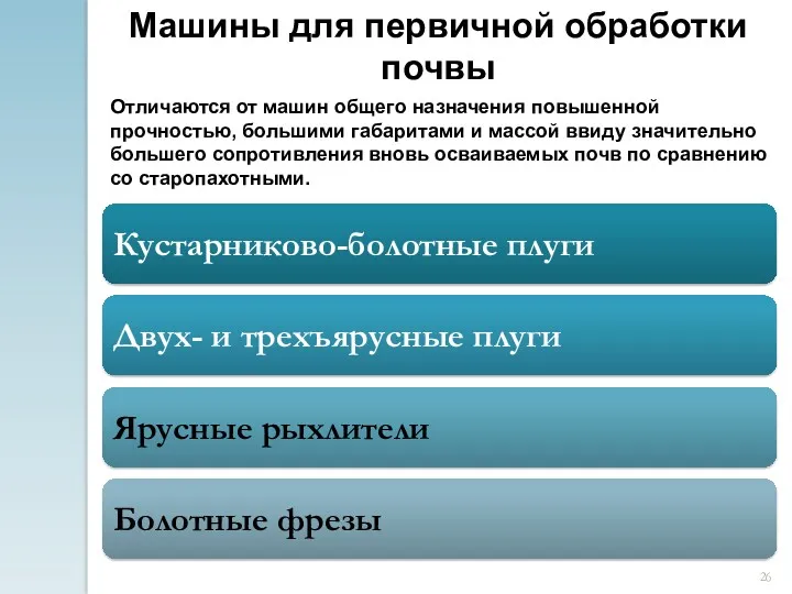 Машины для первичной обработки почвы Отличаются от машин общего назначения