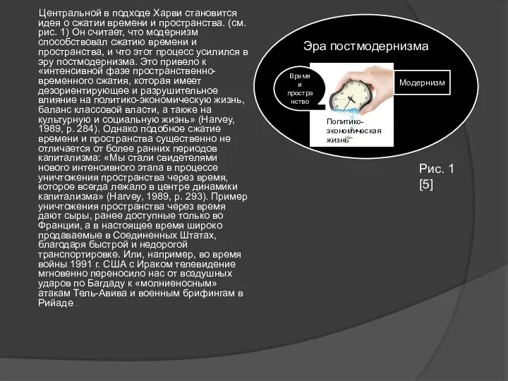 Центральной в подходе Харви становится идея о сжатии времени и