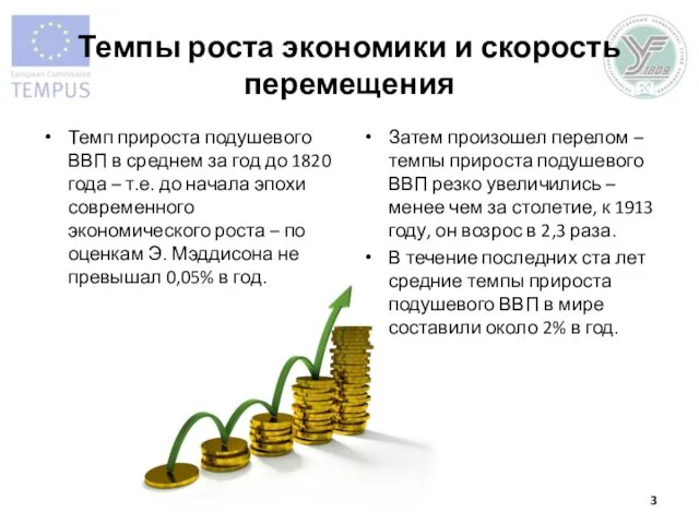 Темпы роста экономики и скорость перемещения Темп прироста подушевого ВВП