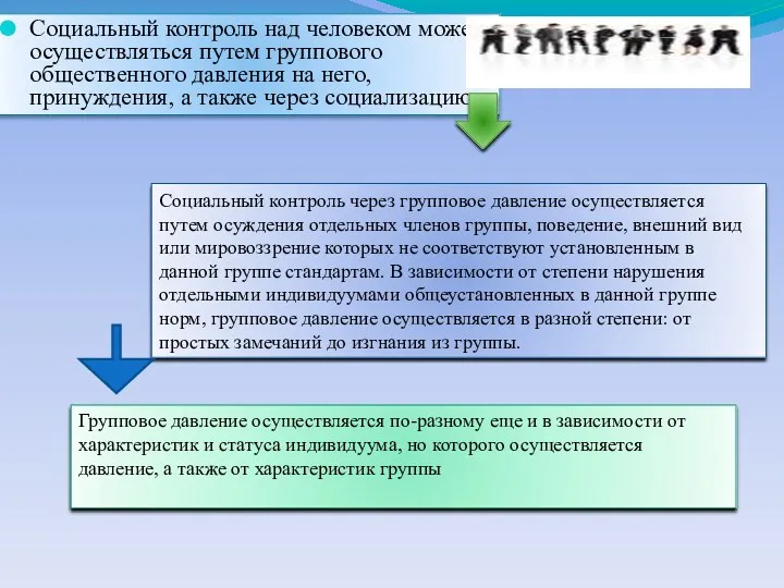 Социальный контроль над человеком может осуществляться путем группового общественного давления