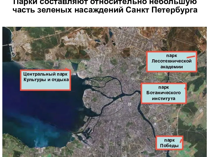 Парки составляют относительно небольшую часть зеленых насаждений Санкт Петербурга Центральный