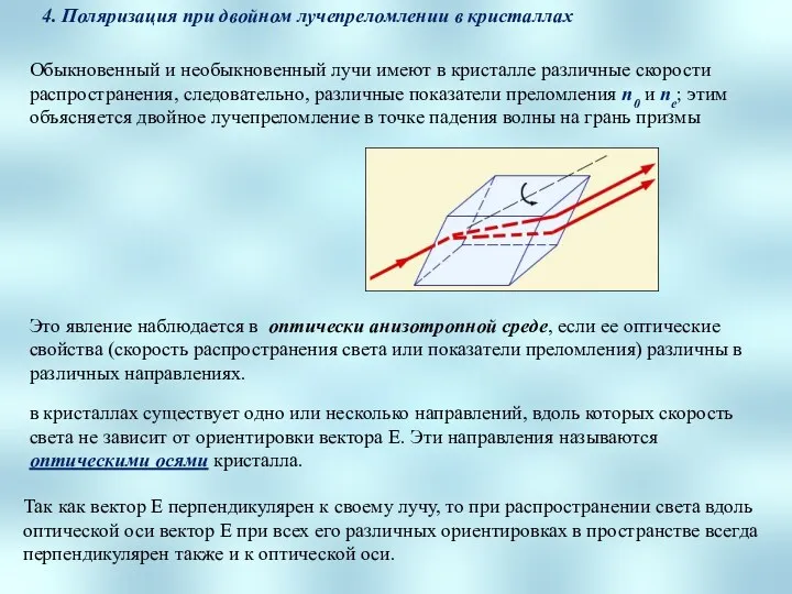 4. Поляризация при двойном лучепреломлении в кристаллах Обыкновенный и необыкновенный