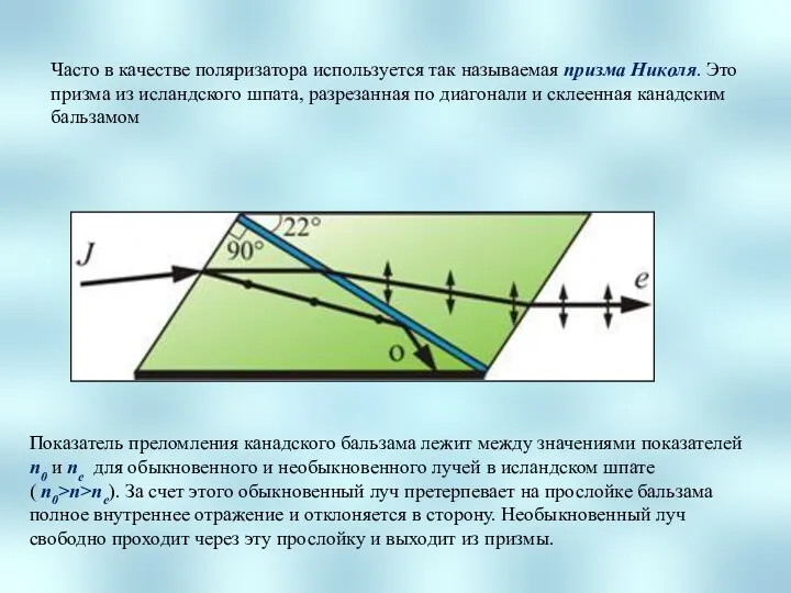 Часто в качестве поляризатора используется так называемая призма Николя. Это