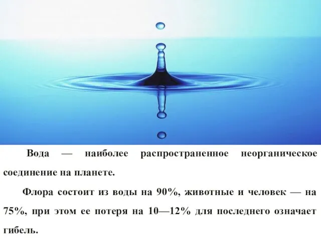 Вода — наиболее распространенное неорганическое соединение на планете. Флора состоит из воды на