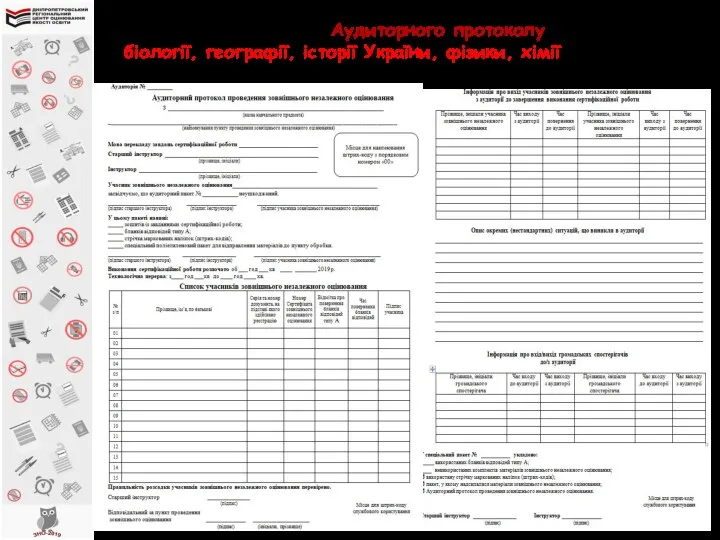 Зразок Аудиторного протоколу з біології, географії, історії України, фізики, хімії (бланк типу А)
