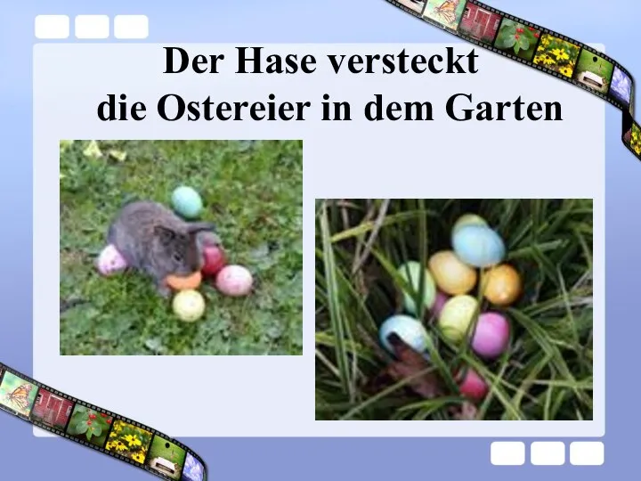 Der Hase versteckt die Ostereier in dem Garten