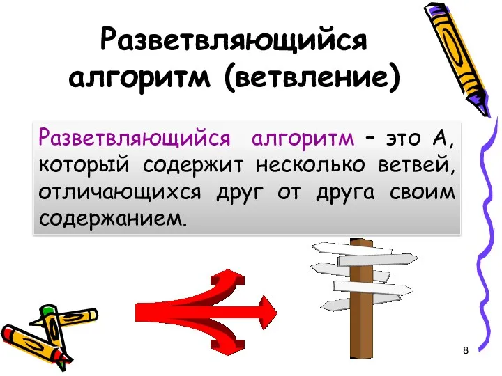 Разветвляющийся алгоритм (ветвление) Разветвляющийся алгоритм – это А, который содержит