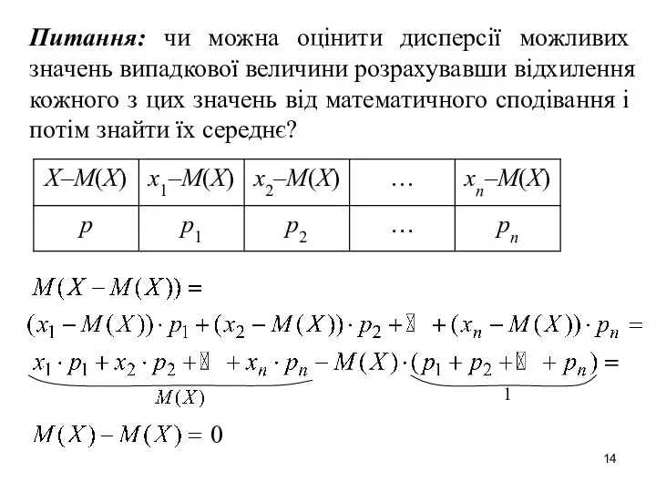 Питання: чи можна оцінити дисперсії можливих значень випадкової величини розрахувавши