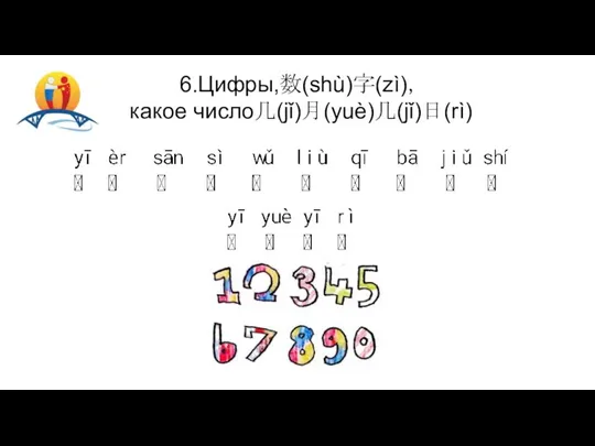 6.Цифры,数(shù)字(zì)， какое число几(jǐ)月(yuè)几(jǐ)日(rì)