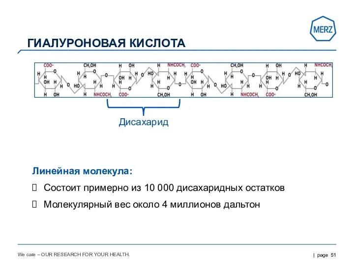 We care – OUR RESEARCH FOR YOUR HEALTH. Линейная молекула: