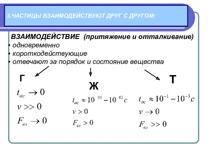 ВЗАИМОДЕЙСТВИЕ (притяжение и отталкивание) одновременно короткодействующие отвечают за порядок и