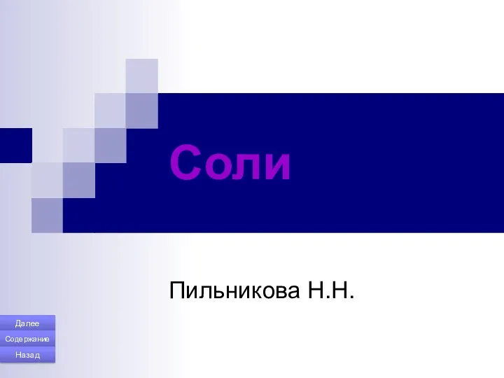 Соли Пильникова Н.Н. Далее Содержание Назад