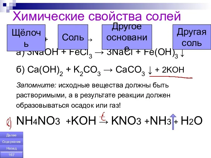 Химические свойства солей + → + a) 3NaOH + FeCl3