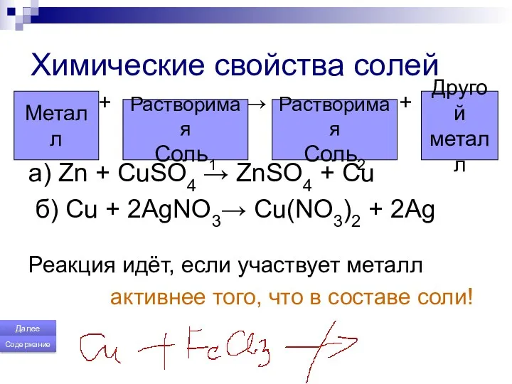 Химические свойства солей + → + a) Zn + CuSO4