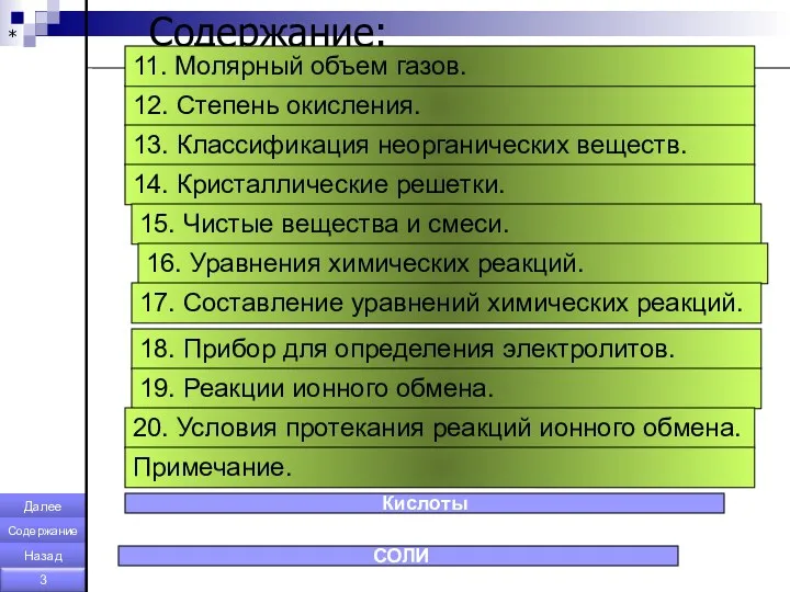 * Содержание: 12. Степень окисления. 13. Классификация неорганических веществ. 14.