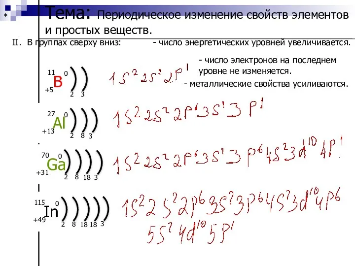 * Тема: Периодическое изменение свойств элементов и простых веществ. II.