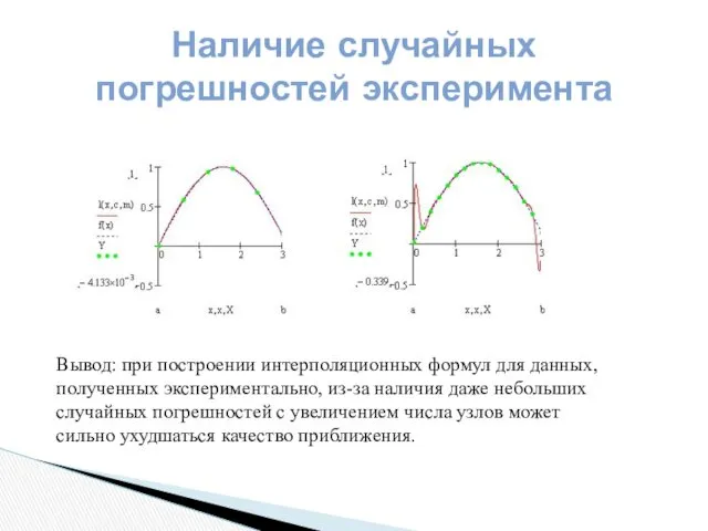 Наличие случайных погрешностей эксперимента Вывод: при построении интерполяционных формул для